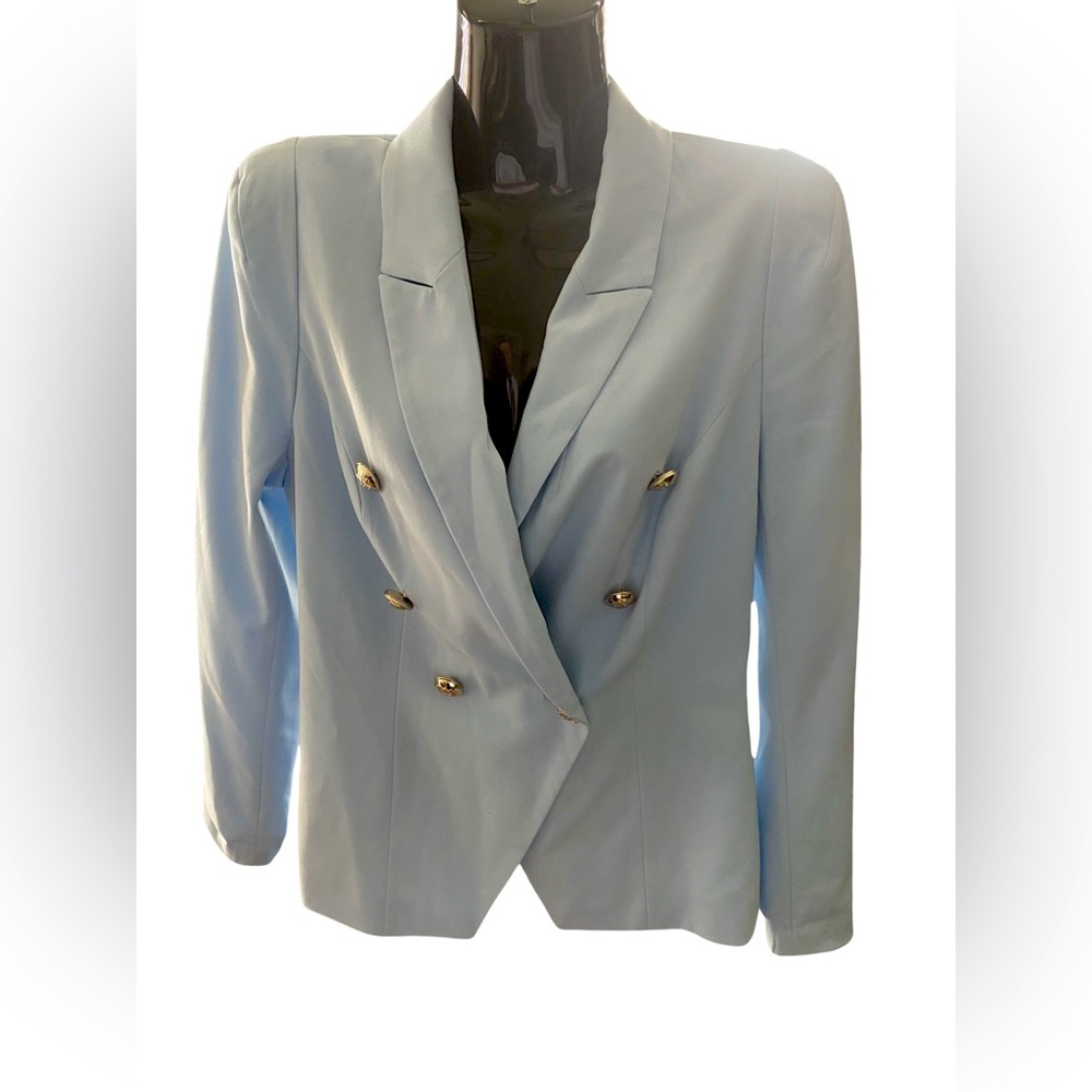 Venus Size 8 Light Blue Powder Blue SilverTone Button Front Blazer
